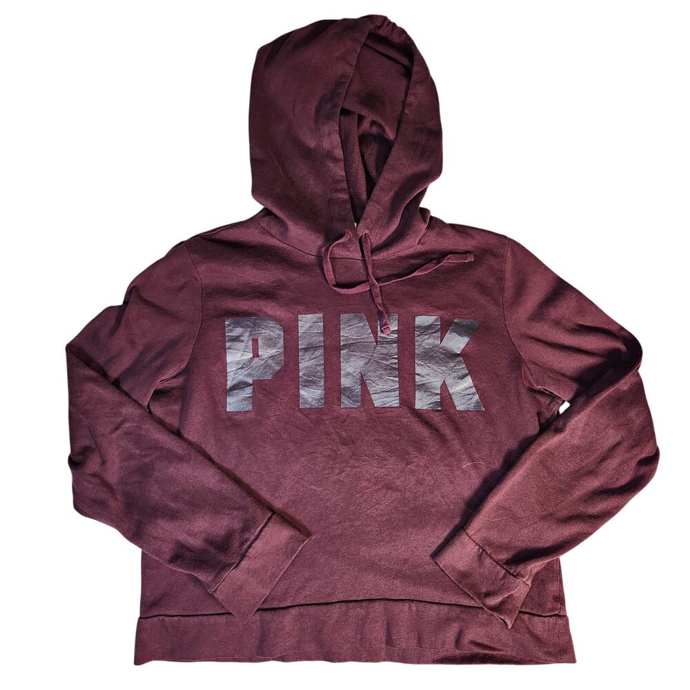 Victoria's Secret PINK Burgundy Red Lightweight Terry Pullover Hoodie Large